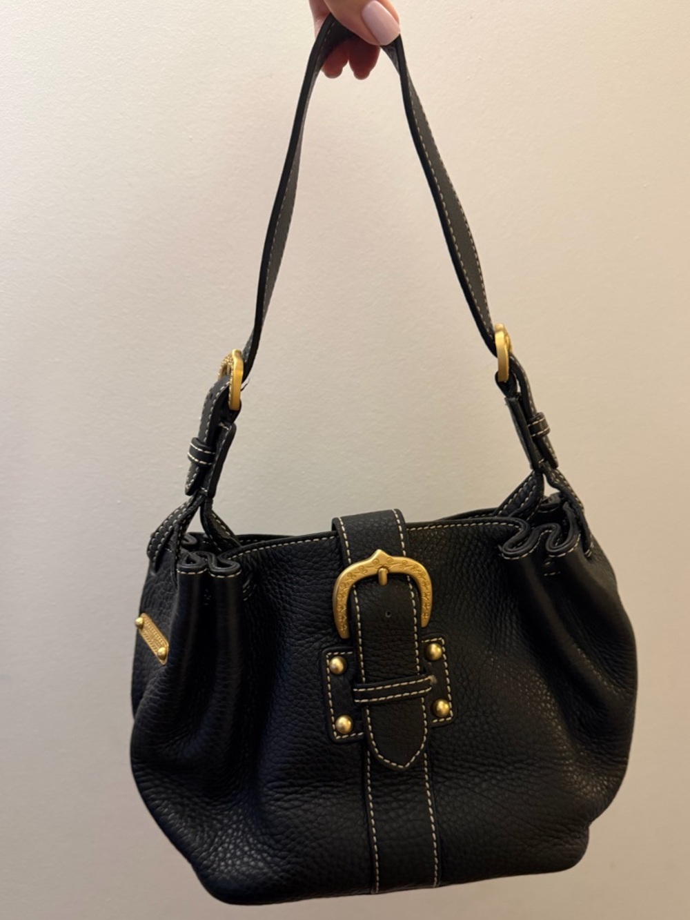 Dooney & Bourke Marchesa Black Leather Shoulder Bag W/ Gold Buckle Hardware Y2K